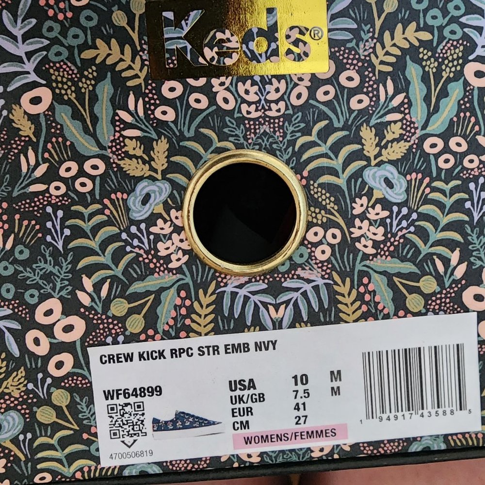 Womens Keds Rifle Paper Co, Crew kick Navy Strawberry Embrodered